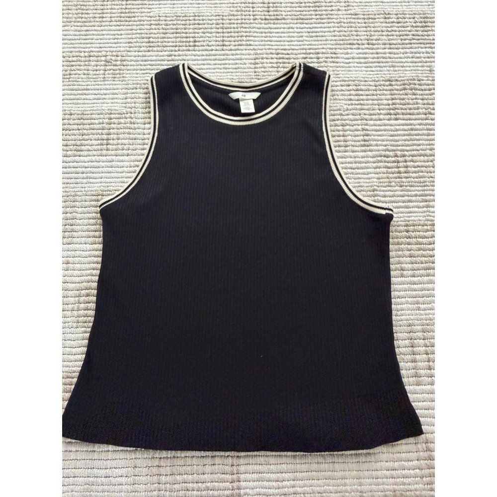 HM Womens Ribbed Knit Tank Top Black Contrast Stripe Trim XXL Sleeveless Tank